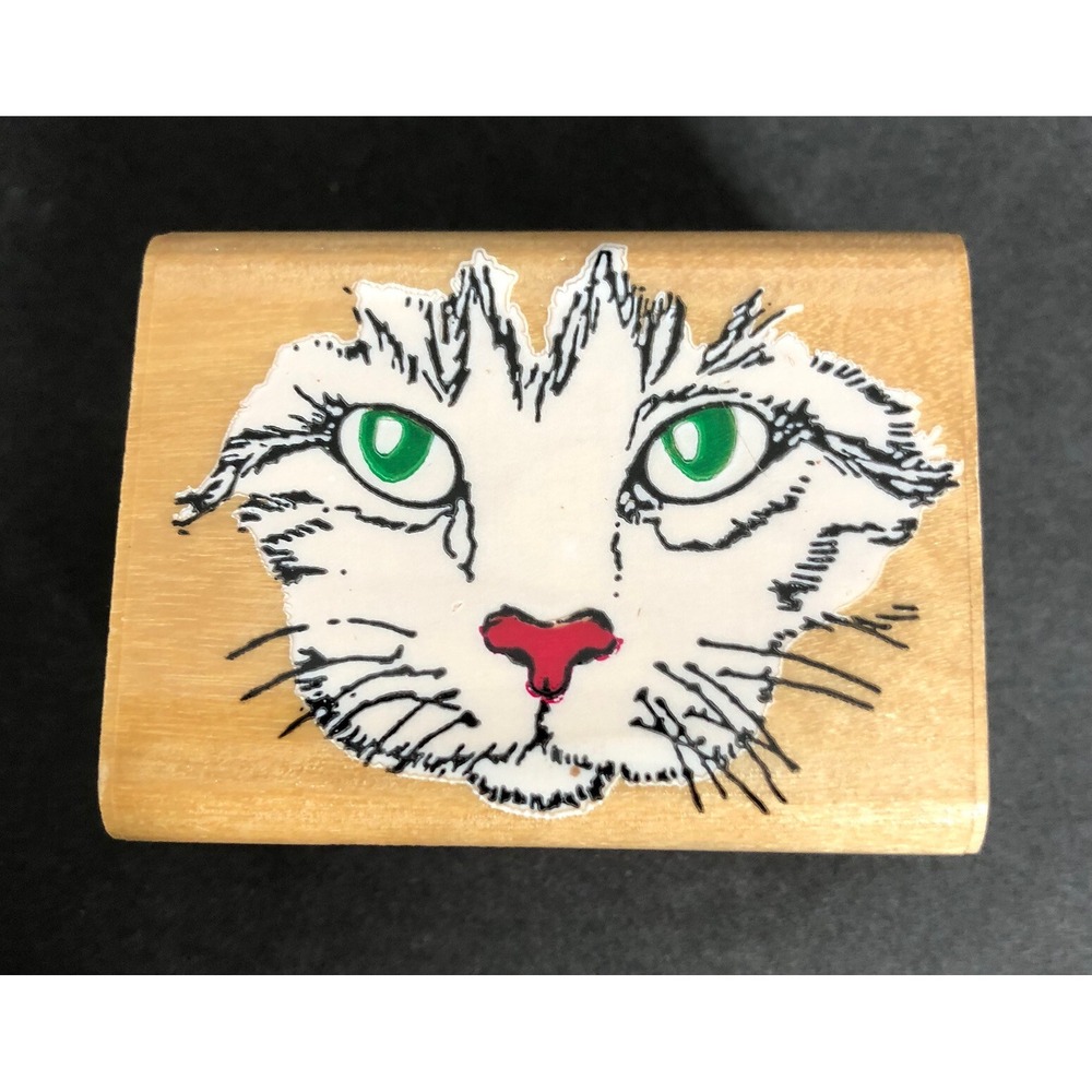 Inkadinkado Rubber Stamp Catface Cat Kitten Wood Mounted